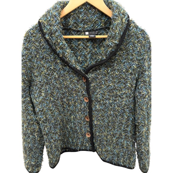 Vintage Carole Little Jacket Boucle Green Buttons Women's Medium - Picture 1 of 5